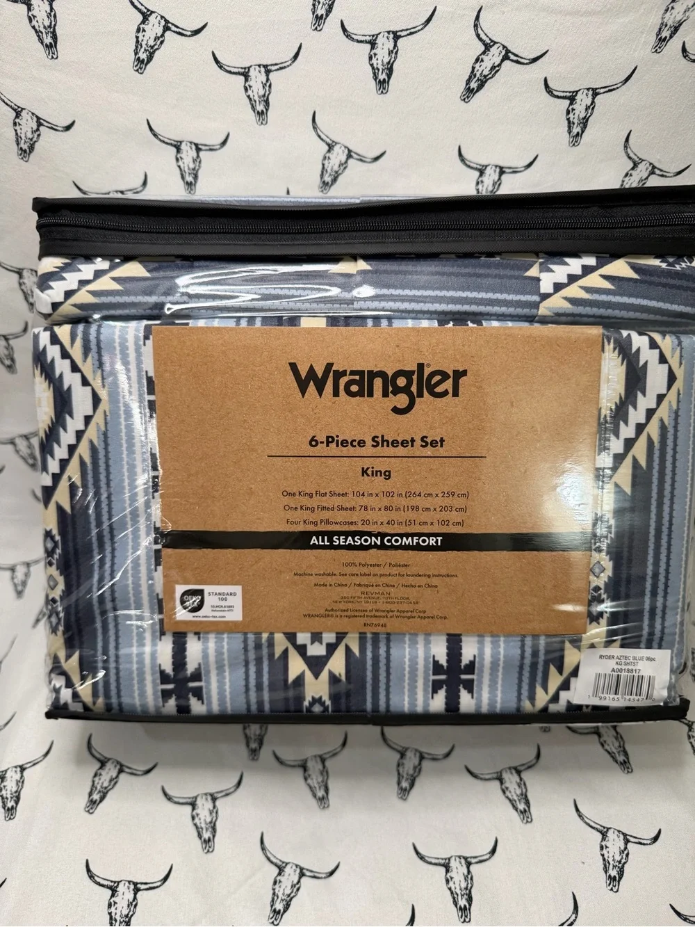 Wrangler Blue and Cream Geometric King Sheet Set